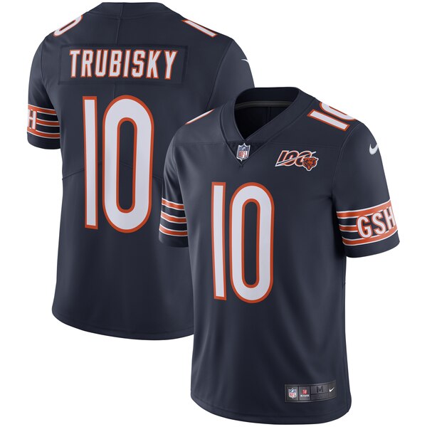 Men's Chicago Bears #10 Mitchell Trubisky Navy 2019 100th Season Limited Stitched NFL Jersey